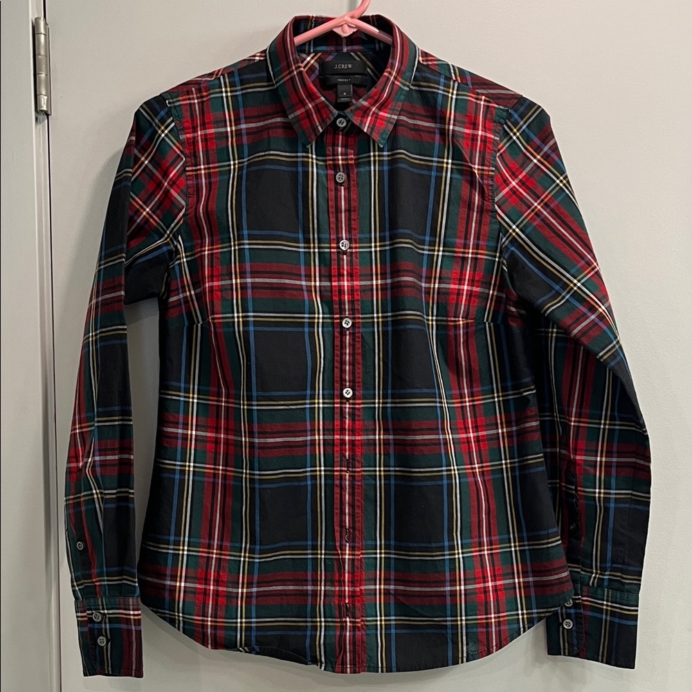J. Crew Women's Red Plaid Perfect Button Down Shirt